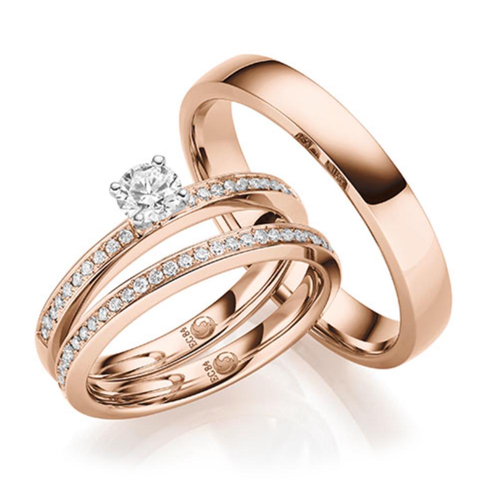 Eheringe Set Rotgold Diamantring 0.535 ct.